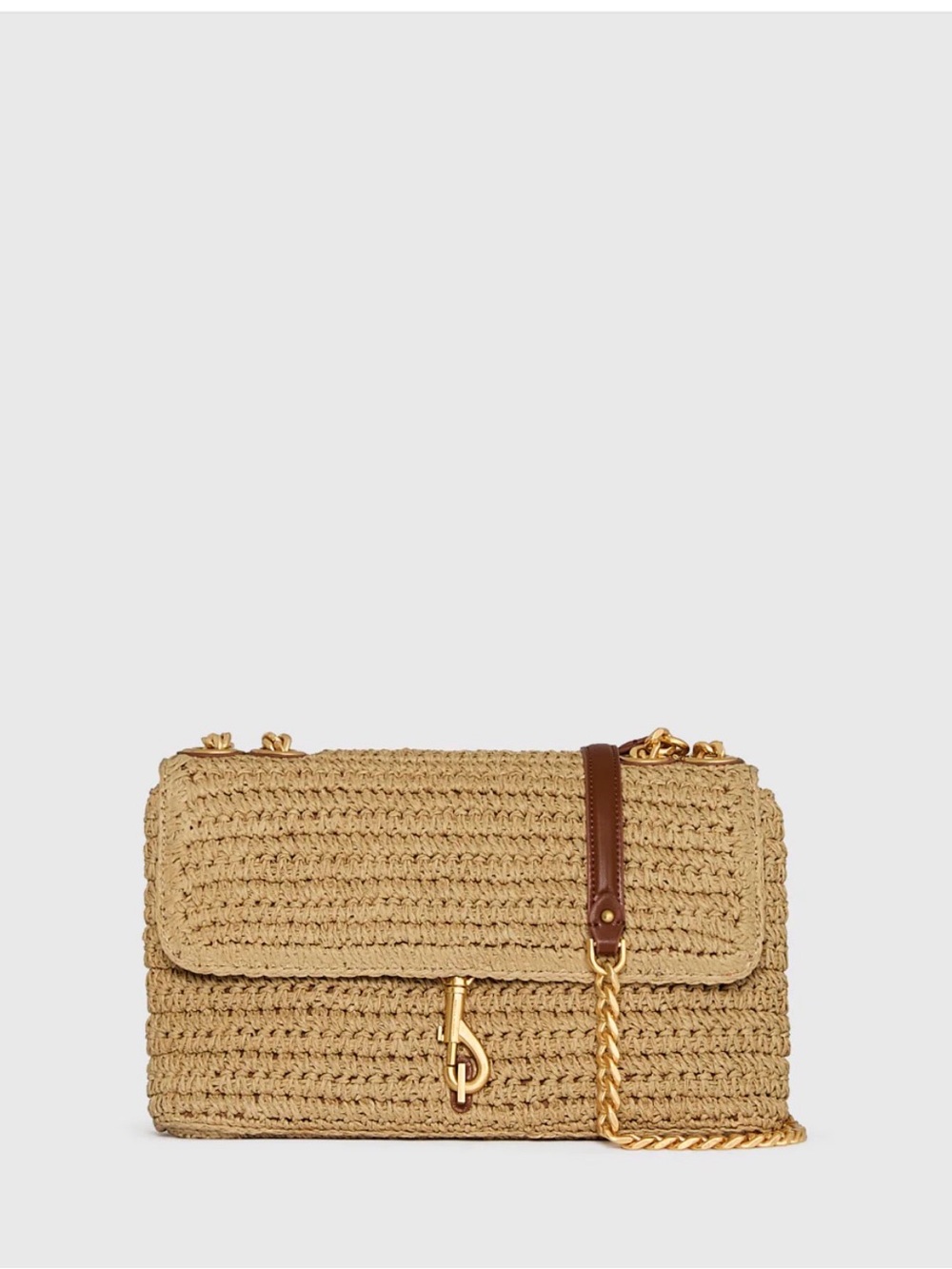 Rebecca Minkoff Woven Straw Crossbody Bag in Tan with Gold Hardware